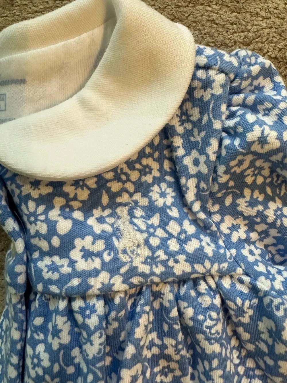 Ralph Lauren Blue Floral One-Piece with White Peter Pan Collar